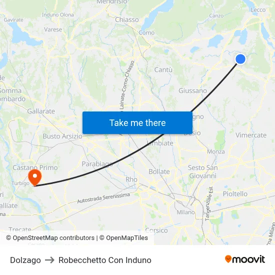 Dolzago to Robecchetto Con Induno map