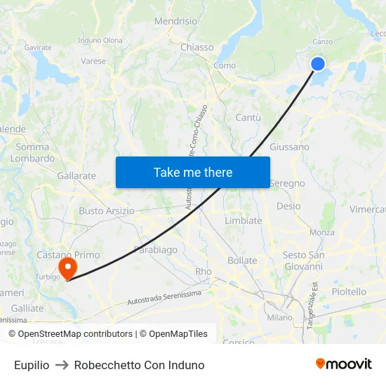Eupilio to Robecchetto Con Induno map