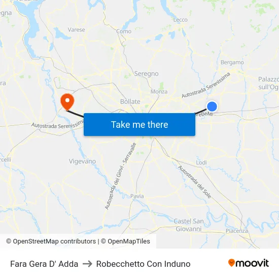 Fara Gera D' Adda to Robecchetto Con Induno map