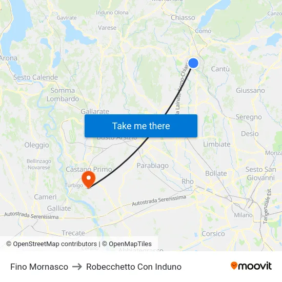 Fino Mornasco to Robecchetto Con Induno map