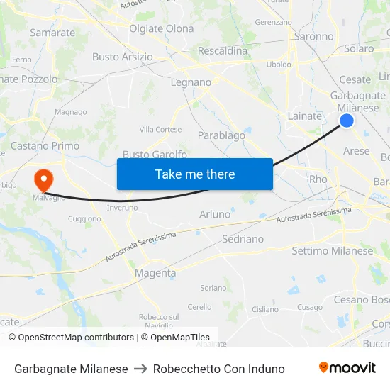 Garbagnate Milanese to Robecchetto Con Induno map