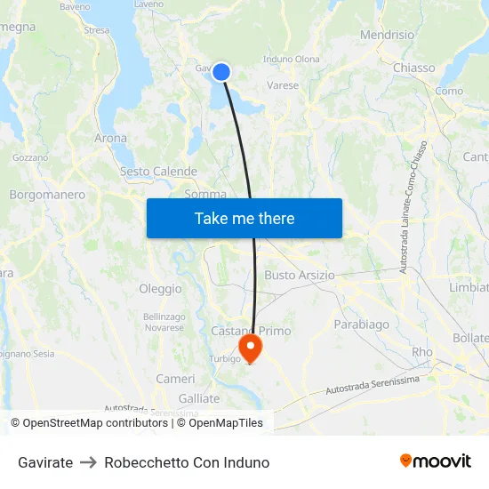 Gavirate to Robecchetto Con Induno map