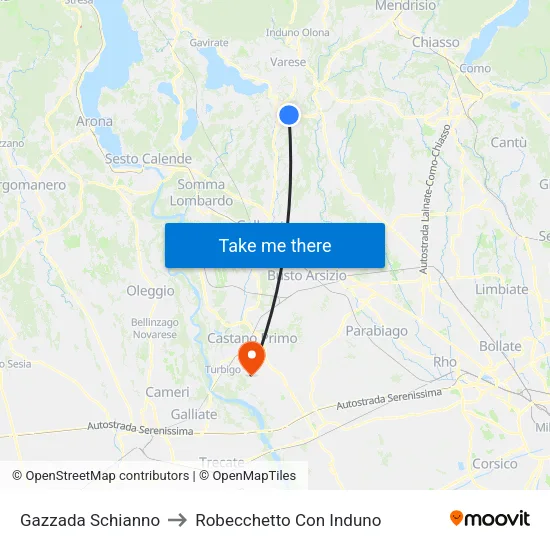 Gazzada Schianno to Robecchetto Con Induno map
