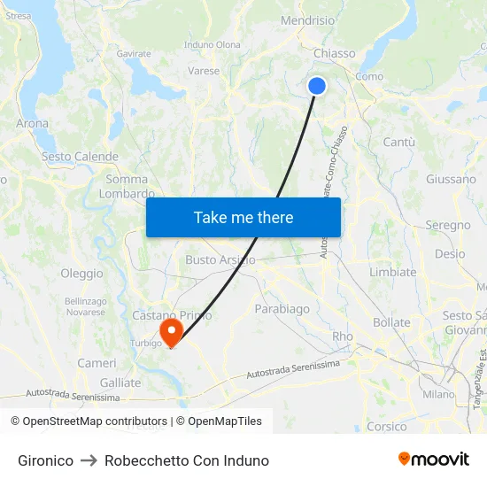 Gironico to Robecchetto Con Induno map