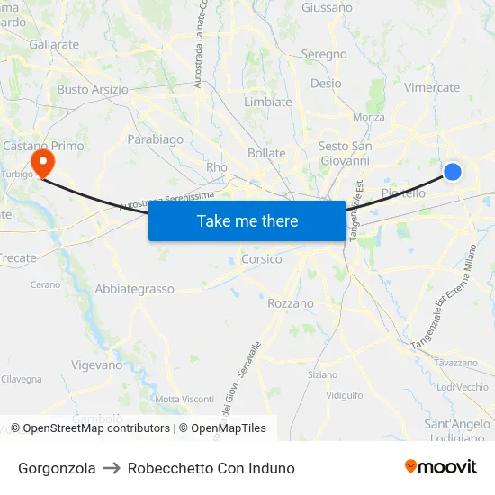 Gorgonzola to Robecchetto Con Induno map