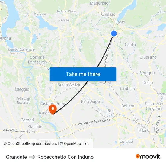 Grandate to Robecchetto Con Induno map