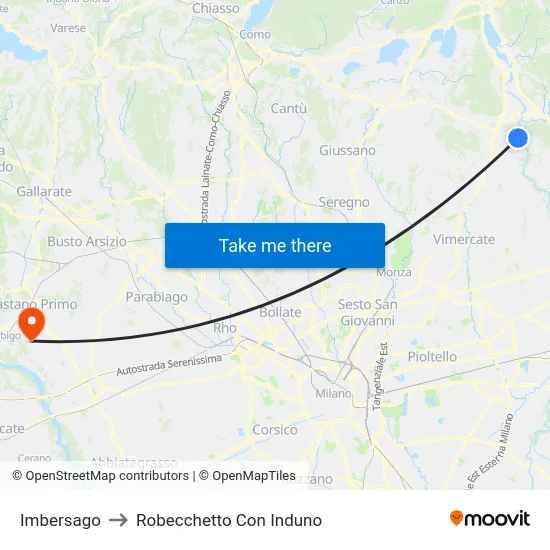 Imbersago to Robecchetto Con Induno map