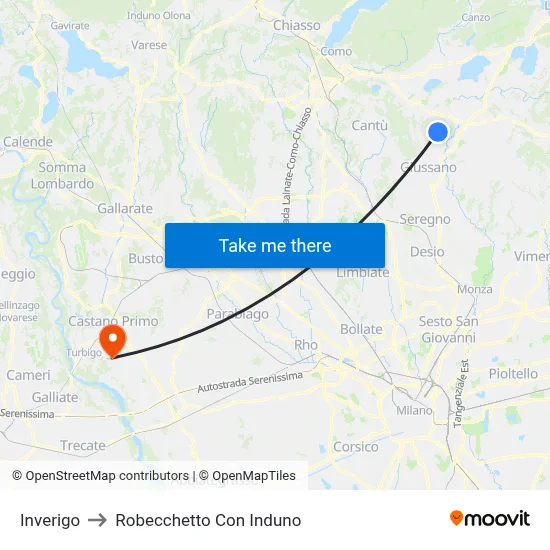 Inverigo to Robecchetto Con Induno map