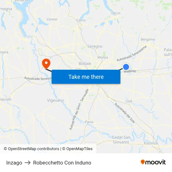 Inzago to Robecchetto Con Induno map