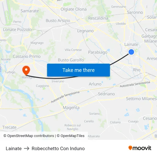 Lainate to Robecchetto Con Induno map