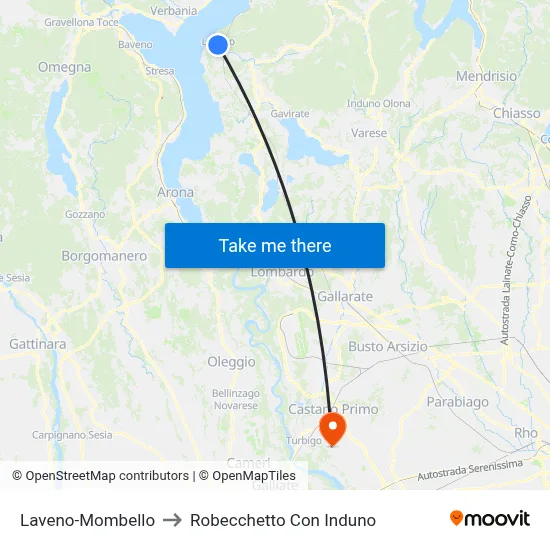 Laveno-Mombello to Robecchetto Con Induno map