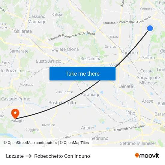 Lazzate to Robecchetto Con Induno map