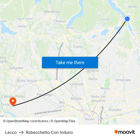 Lecco to Robecchetto Con Induno map