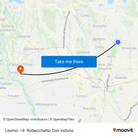 Lesmo to Robecchetto Con Induno map