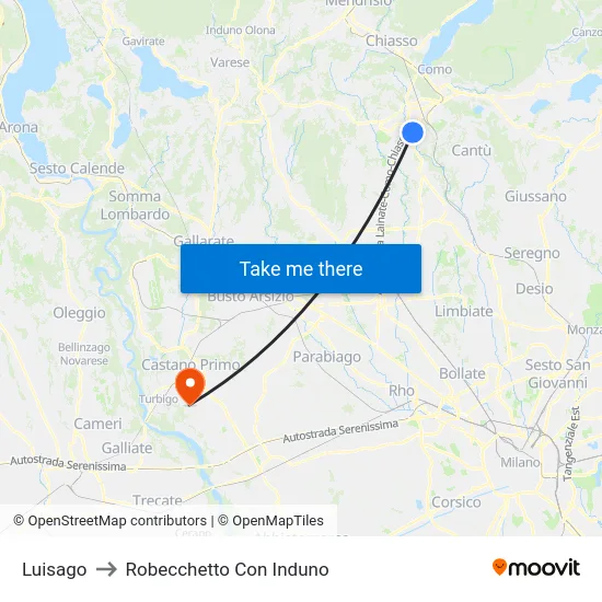 Luisago to Robecchetto Con Induno map
