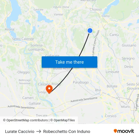 Lurate Caccivio to Robecchetto Con Induno map