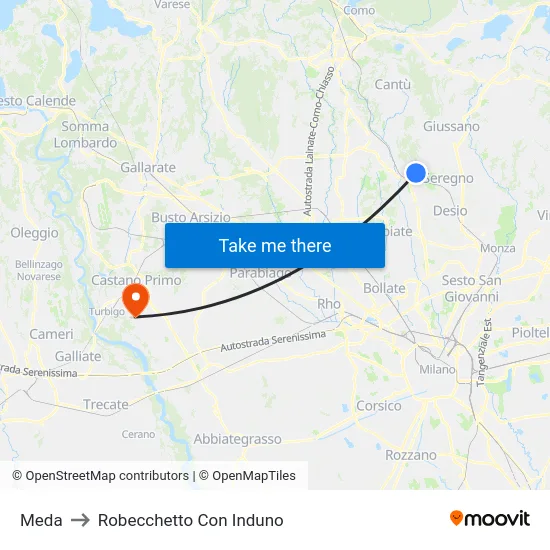 Meda to Robecchetto Con Induno map