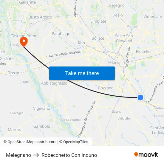 Melegnano to Robecchetto Con Induno map