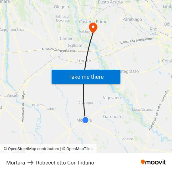 Mortara to Robecchetto Con Induno map