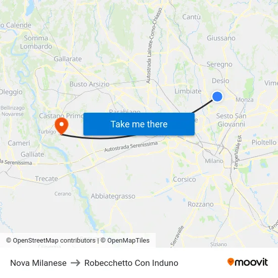 Nova Milanese to Robecchetto Con Induno map