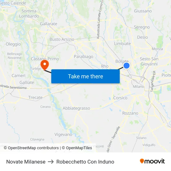 Novate Milanese to Robecchetto Con Induno map