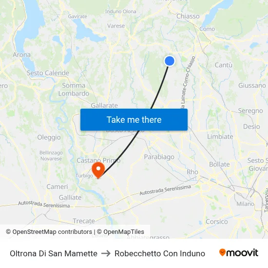 Oltrona Di San Mamette to Robecchetto Con Induno map