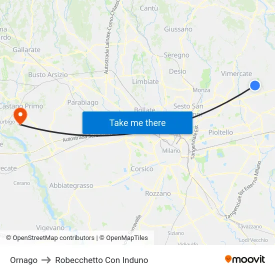 Ornago to Robecchetto Con Induno map