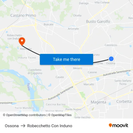 Ossona to Robecchetto Con Induno map