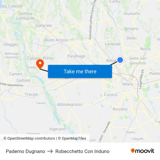 Paderno Dugnano to Robecchetto Con Induno map