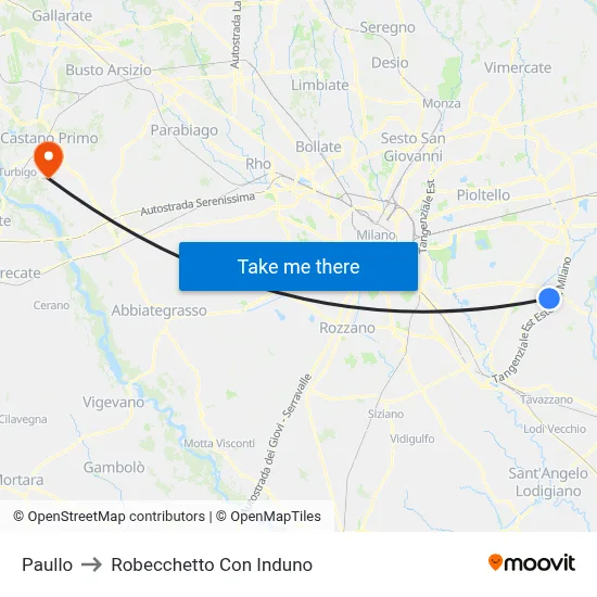 Paullo to Robecchetto Con Induno map