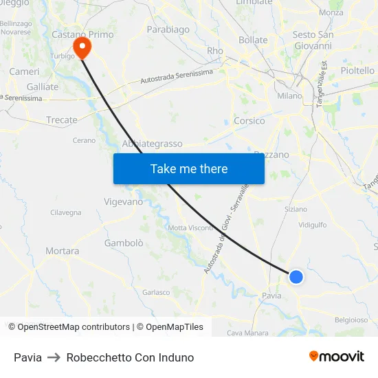 Pavia to Robecchetto Con Induno map