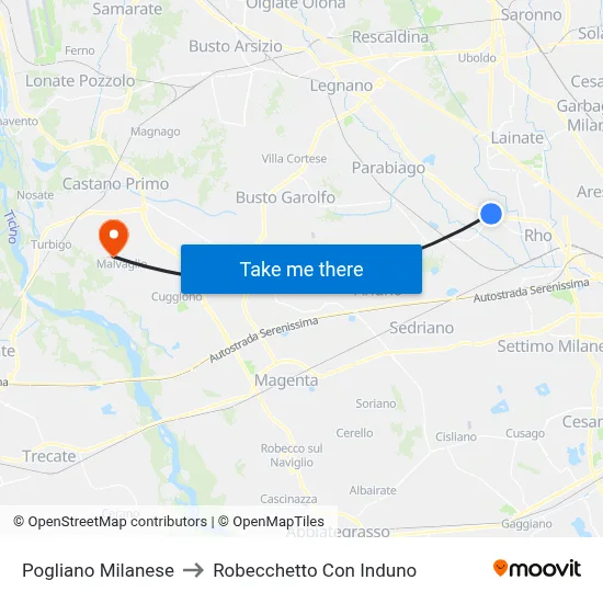 Pogliano Milanese to Robecchetto Con Induno map