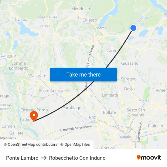 Ponte Lambro to Robecchetto Con Induno map