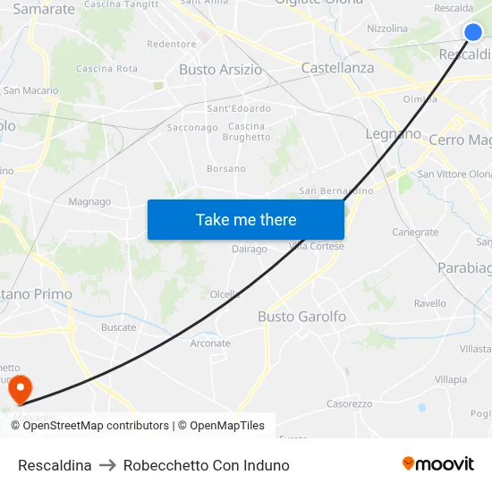 Rescaldina to Robecchetto Con Induno map