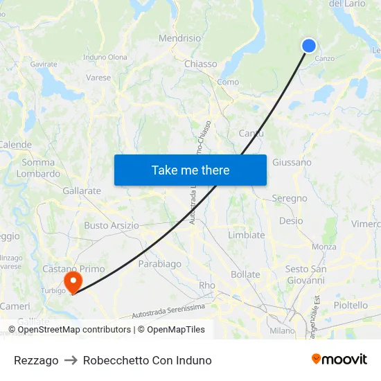 Rezzago to Robecchetto Con Induno map