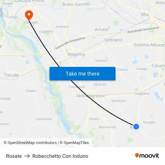 Rosate to Robecchetto Con Induno map
