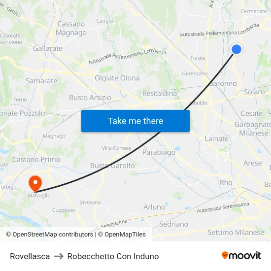 Rovellasca to Robecchetto Con Induno map