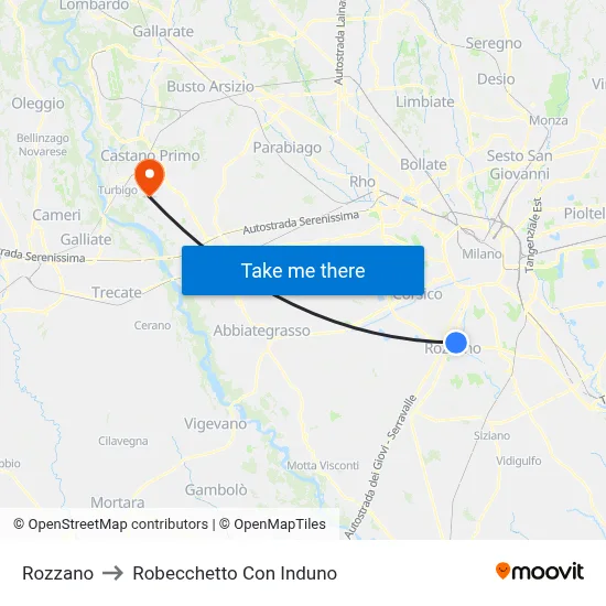 Rozzano to Robecchetto Con Induno map