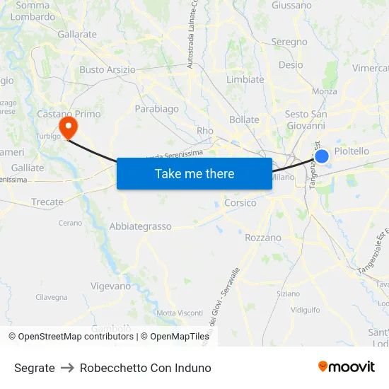 Segrate to Robecchetto Con Induno map