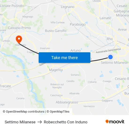Settimo Milanese to Robecchetto Con Induno map