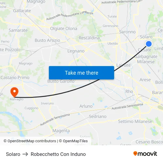 Solaro to Robecchetto Con Induno map