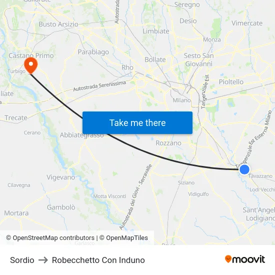 Sordio to Robecchetto Con Induno map