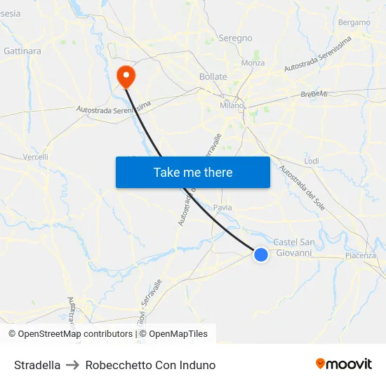 Stradella to Robecchetto Con Induno map