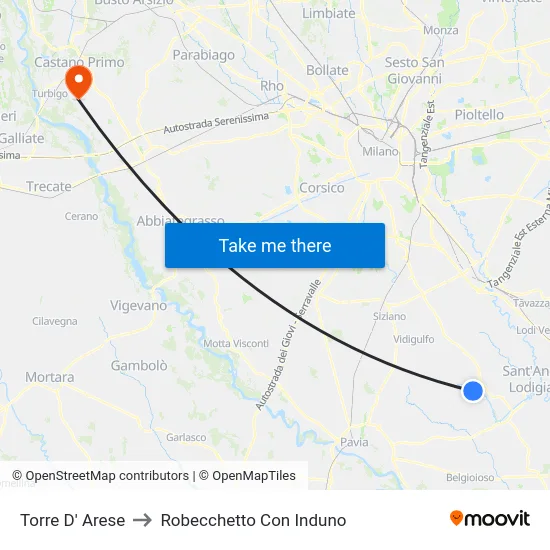 Torre D' Arese to Robecchetto Con Induno map