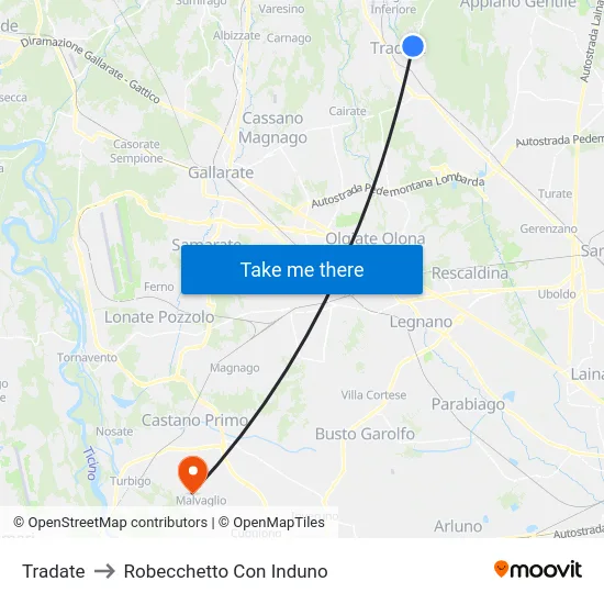 Tradate to Robecchetto Con Induno map