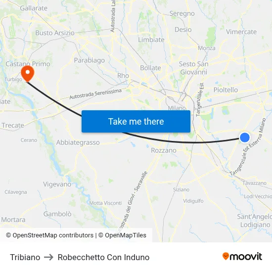 Tribiano to Robecchetto Con Induno map