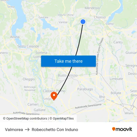 Valmorea to Robecchetto Con Induno map