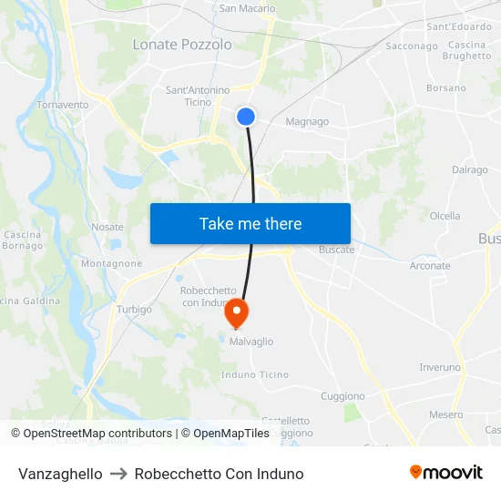 Vanzaghello to Robecchetto Con Induno map