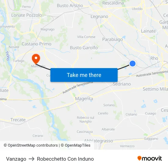 Vanzago to Robecchetto Con Induno map