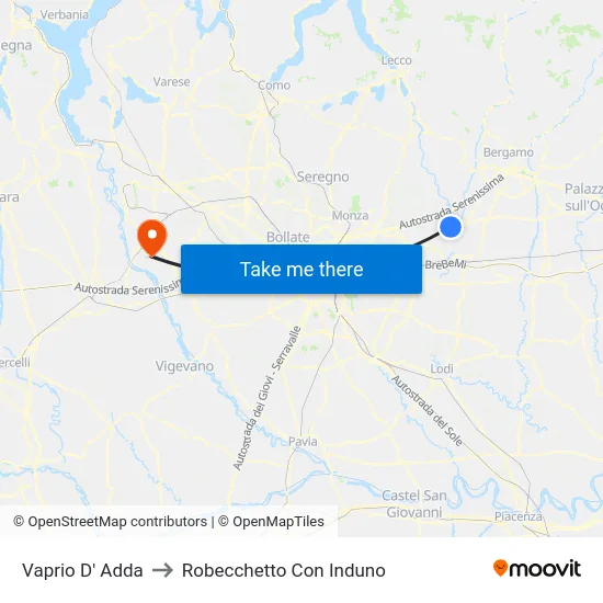 Vaprio d'Adda to Robecchetto Con Induno map